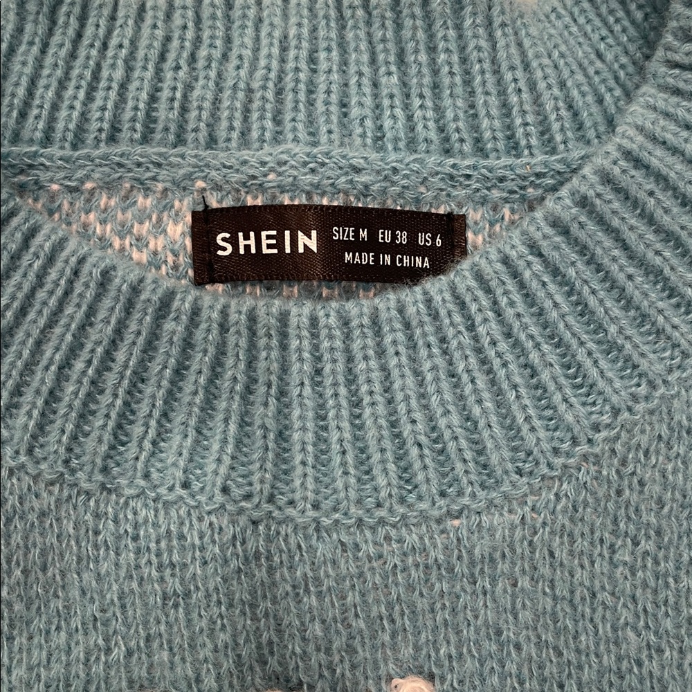 SHEIN Teal and White Snowflake Sweater - Picture 2 of 3